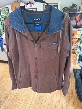 Kavu Brown Zip Hoodie with Gray Hood Lining